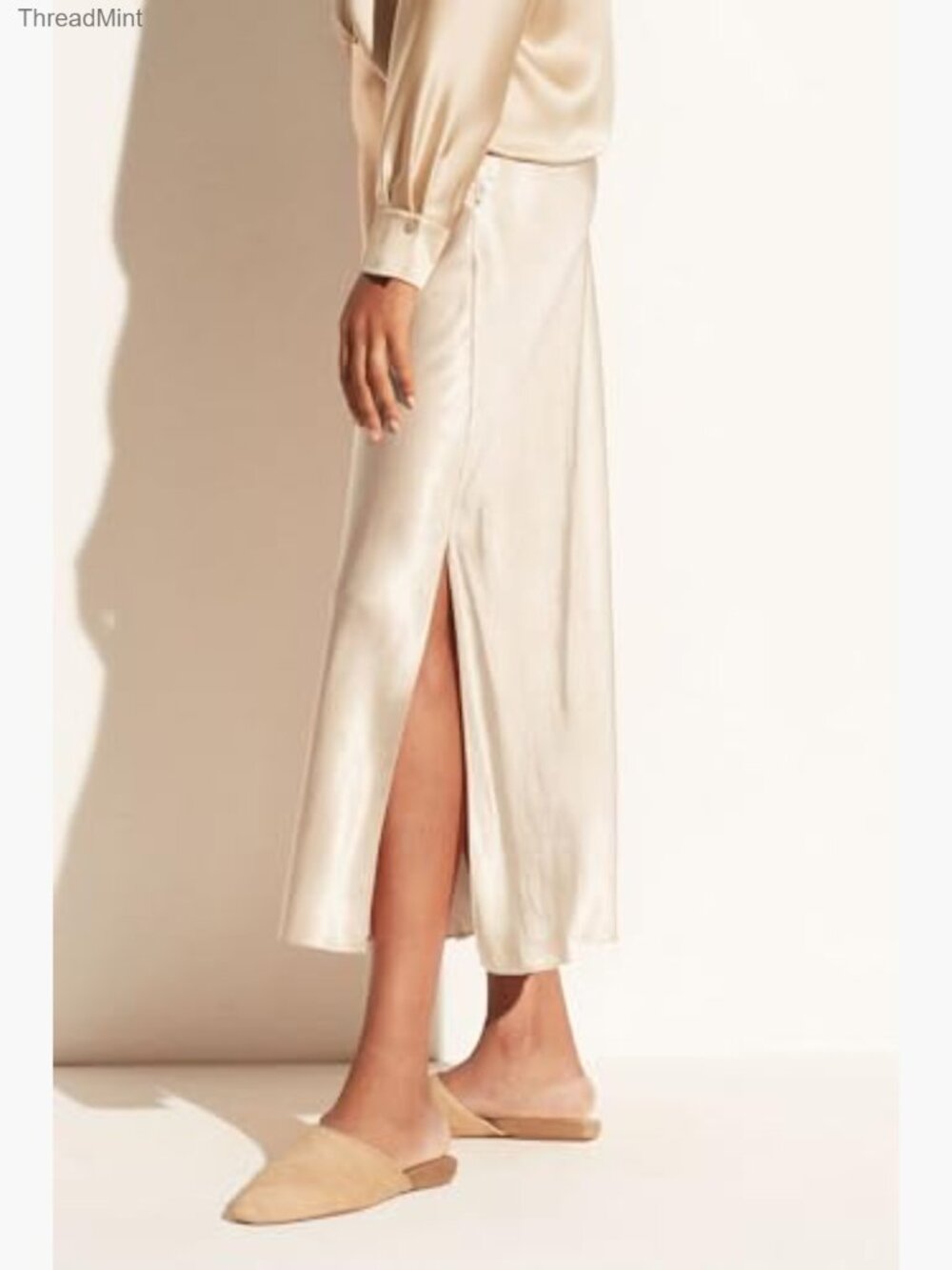 Satin Maxi Skirt High Waisted Split A Line Dressy Elegant Long Skirt - Picture 4 of 6